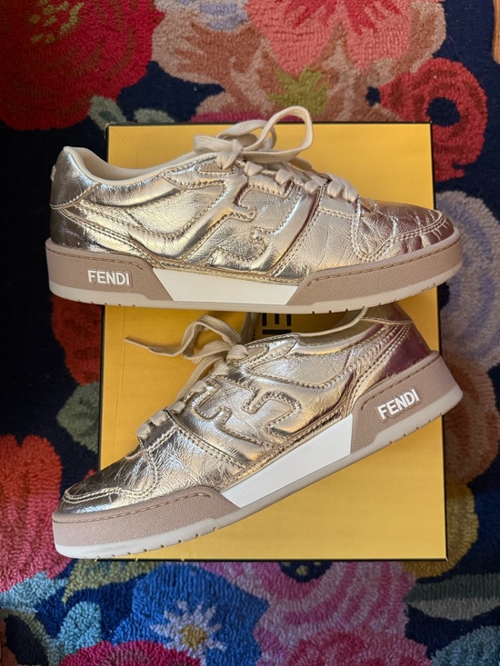 Fendi Shoes - Fendi Match Gold Leather Nappa Sneakers